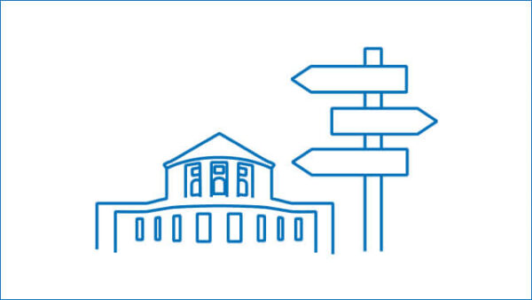 Icon mit dem Hauptgebäude der Universität Hamburg und einem Wegweiser