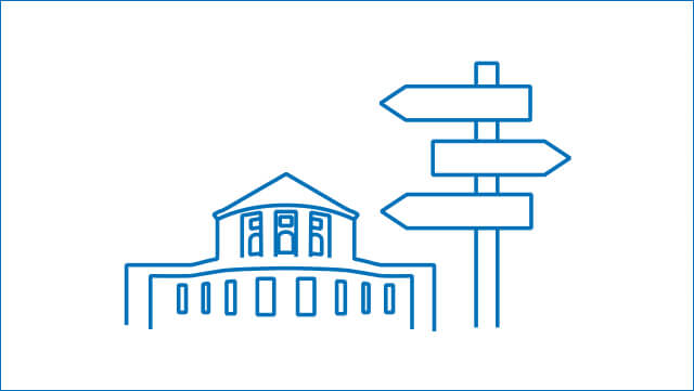 Icon mit dem Hauptgebäude der Universität Hamburg und einem Wegweiser